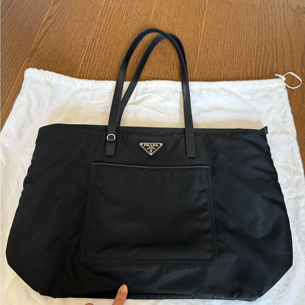 Prada Vela Black Nylon Shopper Shoulder Bag Tote